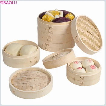 

SIBAOLU Chinese Handmade Bamboo Steamer Household Steamed Buns and Buns Bamboo Steamer Moon Cake Mold Solid Wood Rolling Pin