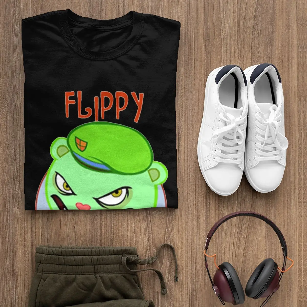 Flippy Wearing Headphones Black