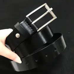 Fivela de titânio puro 35 mm de largura, pulseira de couro preto de grão inteiro da vaca com parafuso de uma peça