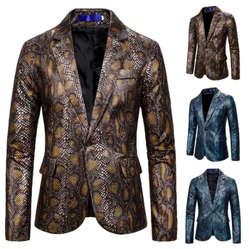 

Vogue of new fund of 2019 autumn winters is snakeskin grain printing the code single-breasted suit men's fashion suits