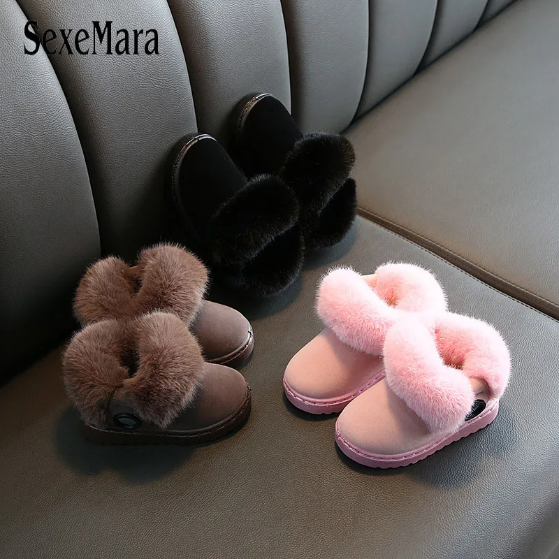 

2019 Kids Fur Boots Winter Children Snow Boots Shoe Girls Warm Baby Boot Non-slip Bling Boys Bootie Shoes for Children C10142