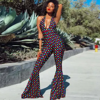 

Women's Sleeveless Bodycon Jumpsuit New Fashion Summer Sleeveless Backless Halter Romper Female Low Cut Flare Trousers Playsuit