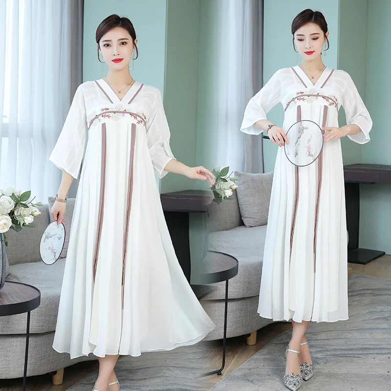 

2019 Summer Wear Chinese-style Fashion Improved Palace Chinese Clothing Antique Style han dynasty Element Embroidery Literature