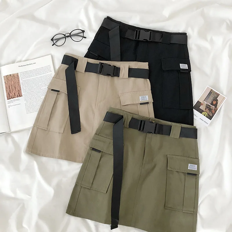 HELIAR Women High Waist Cargo Skirts A line Mini Skirt Street wear