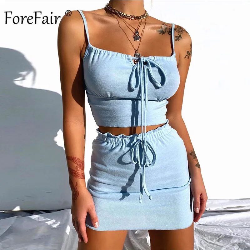 Forefair мини летнее платье комплект сексуальное без рукавов трикотажное на