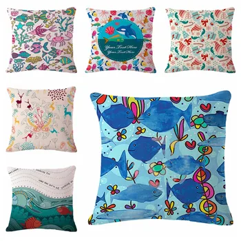 

Decorative throw pillows case cotton linen Marine fish cushion cover for sofa home decor funda cojines 45x45cm pillowcase