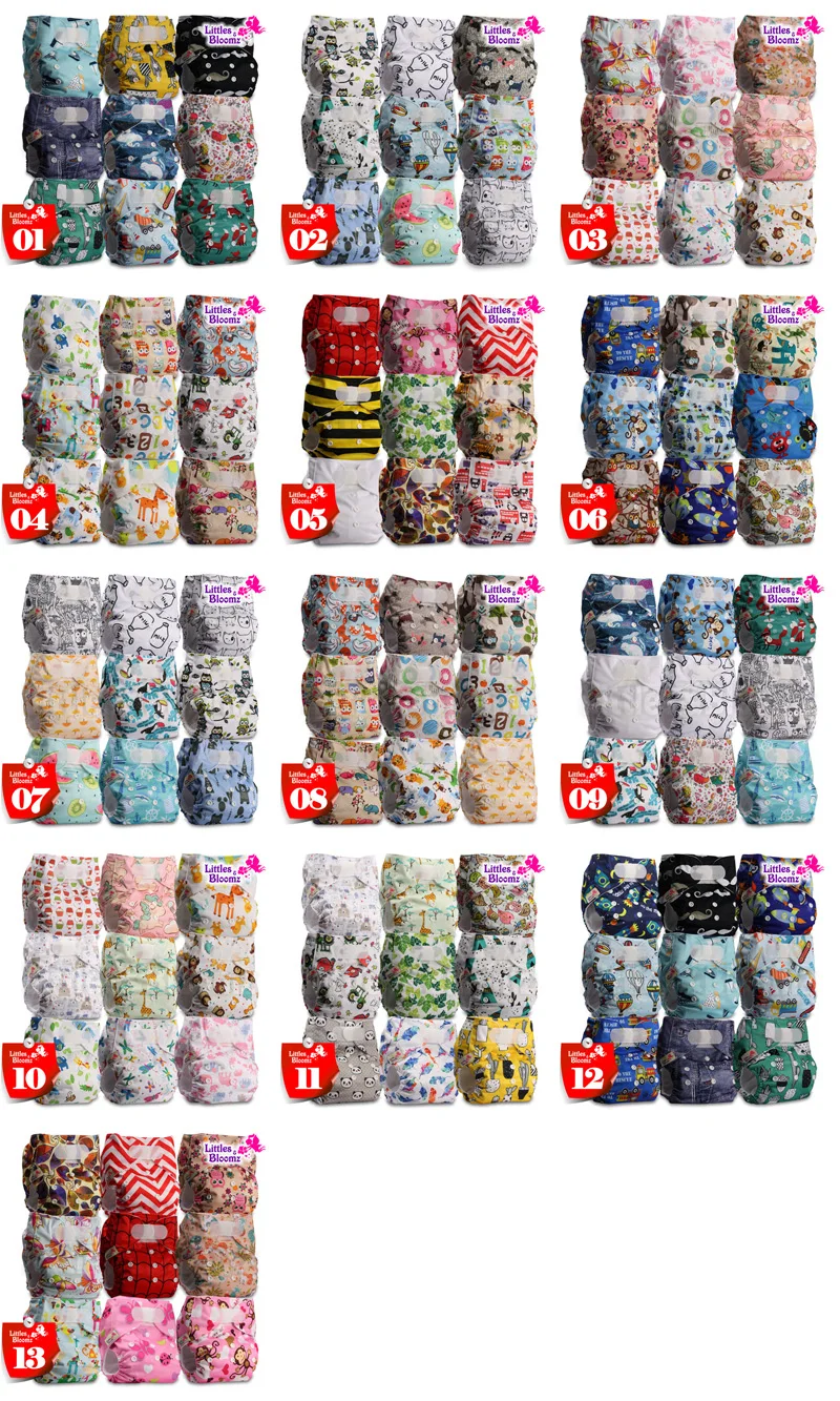 [Littles & Bloomz]9 шт./компл. Многоразовые моющиеся подгузники из натуральной ткани 9