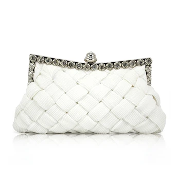 

WHITE satin bridal evening prom clutch handbag purse