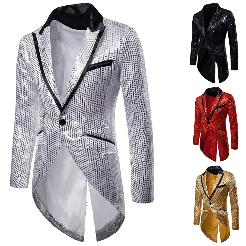 Goocheer для мужчин ночной клуб сценические представления певец смокинг-пиджак блестящие золотые серебряные пайетки Тонкий блестящий блейзеры костюм куртка