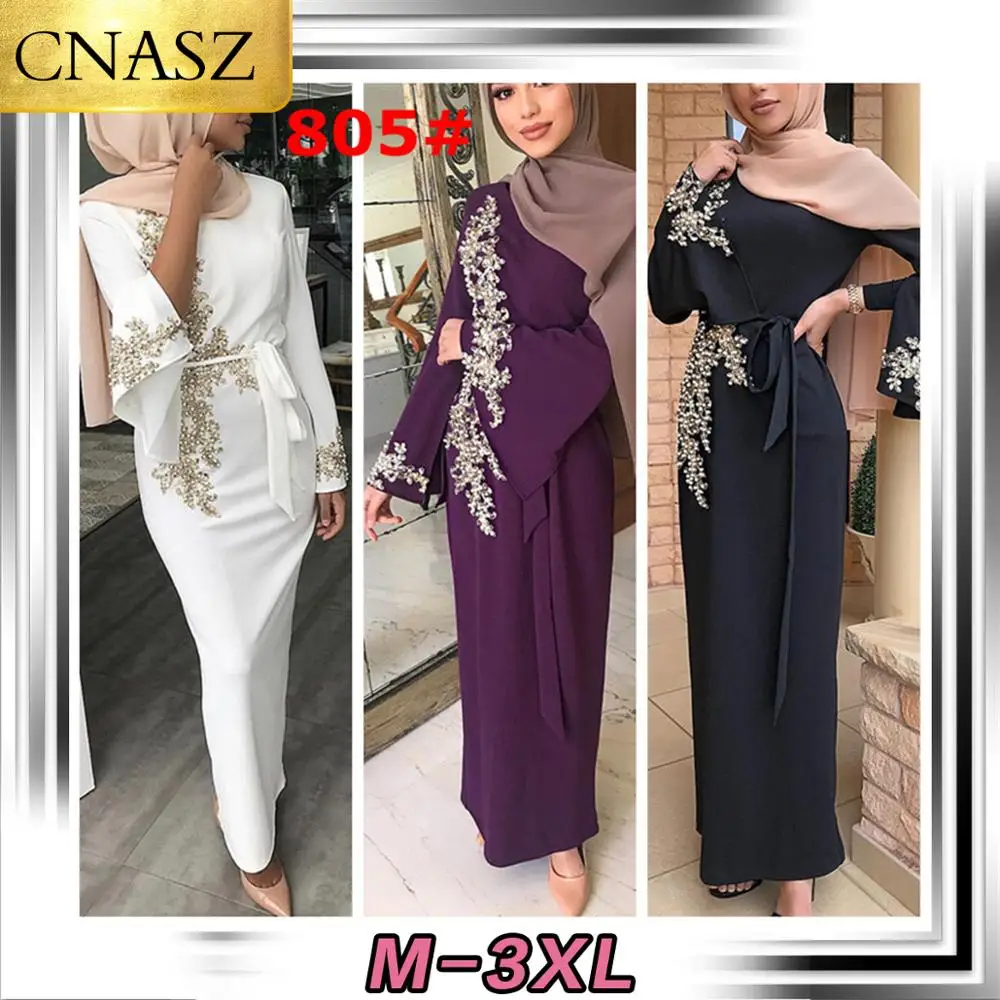 2020 Muslim New Arab Middle East Women Lace Lace Beaded Dress Hijabs Fashion Robe Islamic Turkey Ladies Fashion Elegant Dress Islamic Clothing Aliexpress
