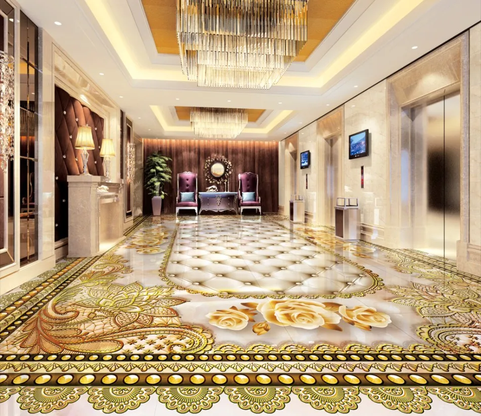 

Golden Age Classical Pattern 3D Flooring 3D Floor Mural Painting Living Room Restaurant Self-Adhesive floor
