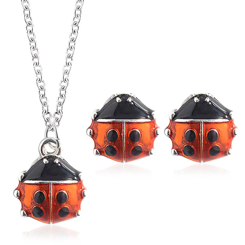 Модный милый красный Coccinella Septempunctata ожерелье с насекомыми и серьги ювелирный