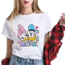 

Cute Disney Series Women Tshirt Cartoon Donald Duck Female Teeshirt Funny White Round Neck Short Sleeve Summer Top Girl Favorite