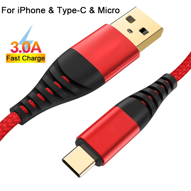 3а быстрое зарядное устройство для iphone Andriod Micro usb type-C нейлоновые кабели для быстрой зарядки телефонов