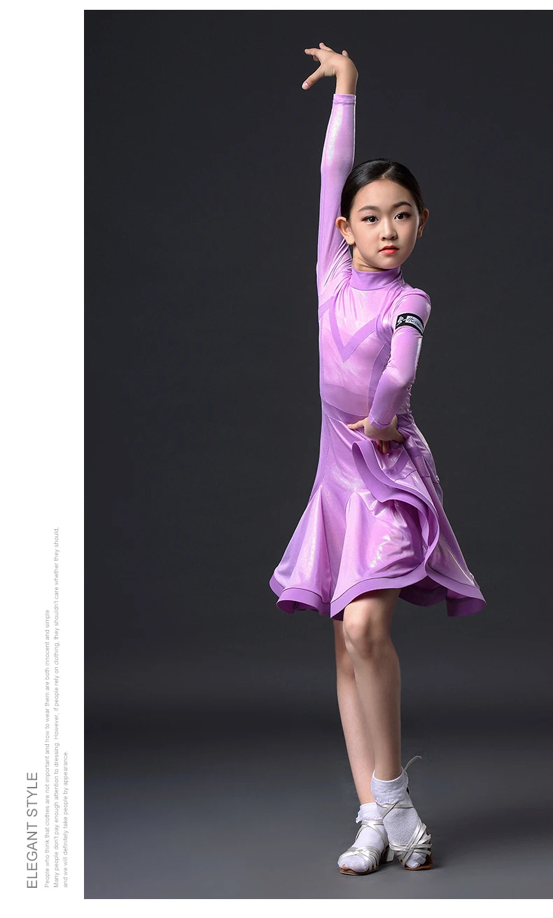 Платье для латинских танцев; одежда с длинными рукавами для девочек; одежда для выступлений; детская одежда для сцены; DN4698