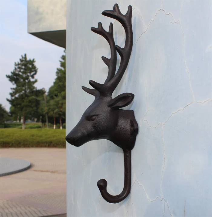 Cast Iron Deer Head Single Wall Hook / Hanger Animal Shaped Coat Hat Hook Heavy Duty, Rustic, Decorative Gift 6