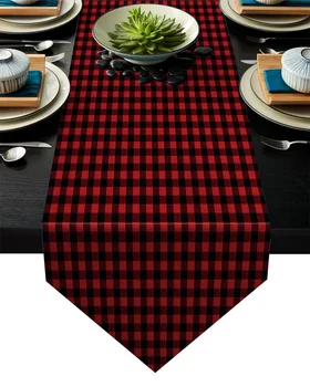 

Red Black Plaid Geometric Buffalo Check Table Runner Table Flag Home Party Decorative Tablecloth Table Runners for Wedding