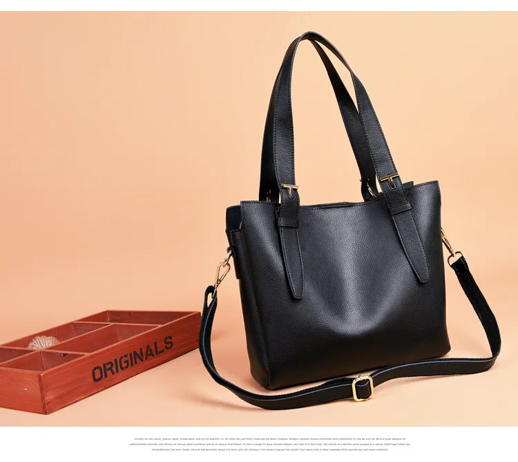 new leather women's bag simple leather shoulder slung portable bucket tote bag