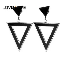JOVO элегантные женские черные треугольные серьги из нержавеющей стали Двойные треугольные длинные серьги в форме для женщин Рождественский подарок