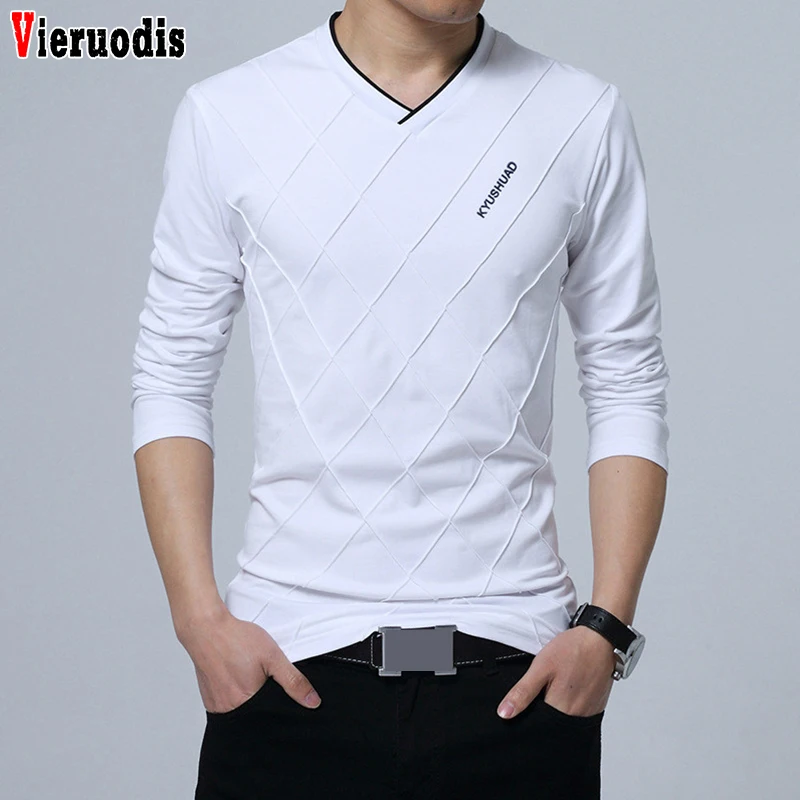Men T-shirt Slim Fit Custom Fashion Crease Design Long Business V Neck Fitness plus Large size 5XL | Мужская одежда