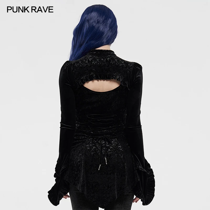 PUNK RAVE Women's Gothic Velvet Shadow Flower T