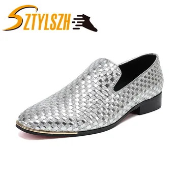 

High Quality Men Handmade Woven Loafers Slip On Casual Shoes Men Moccasins Pointed Toe Dress Shoe Party And Wedding Flat Shoes