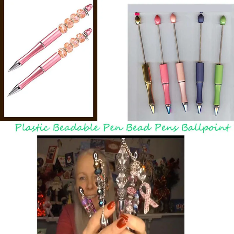 10pcs/lot Plastic Beadable Pen Bead Pens Ballpoint Pen Gift Ball Kids party Personalized Gift Wedding For Guests XMAS