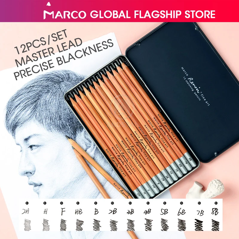 Профессиональный карандаш для рисования скетчей Marco Artist 12 шт./компл. набор