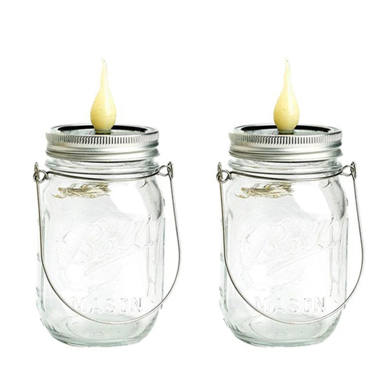6 шт. в упаковке, солнечные лампочки Mason Jar с ручками для свечей и пламени, 20 светодиодных гирлянд, сказочные светлячки, крышки, вставки для обычного Mou