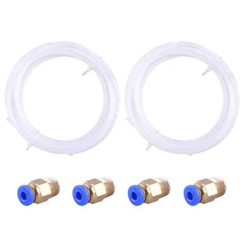 2 шт. тефлоновая трубка из ПТФЭ(2 метра) с 4 PC4-M10 фитингами для 3d принтера 1,75 мм(2,0 мм ID/4,0 мм OD