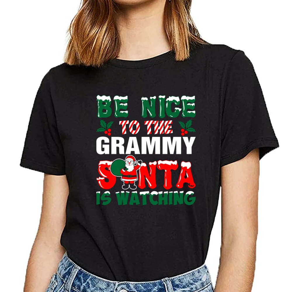 Tops T Shirt Women be nice to the grammy santa is watching Funny White Print Female Tshirt Tops T Shirt Women be nice to the grammy santa is watching Funny White Print Female Tshirt