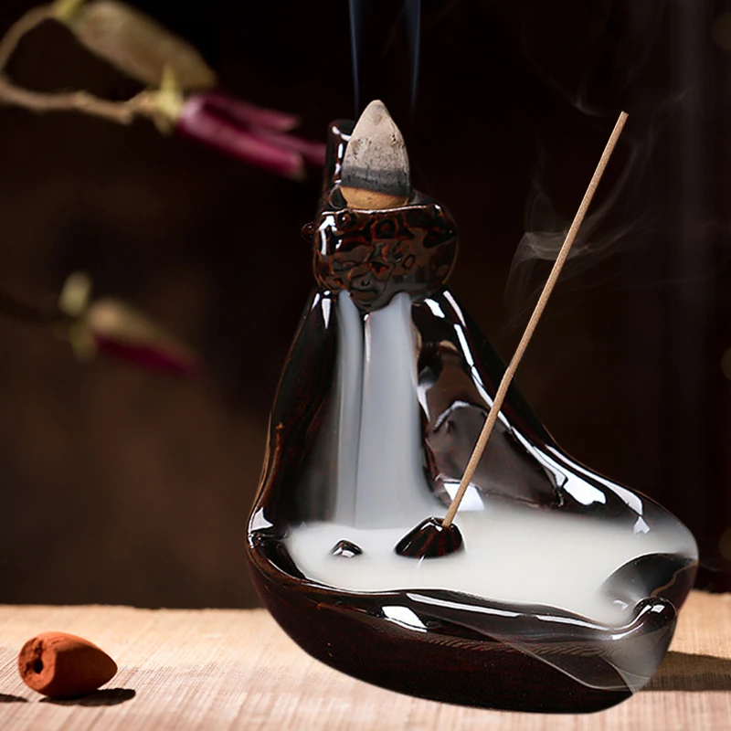 Porcelain Censer Backflow Buddhist Censer Burner Incense Censer Holder Ceramic Antique Desktop Yoga Bedroom Decoration Relax