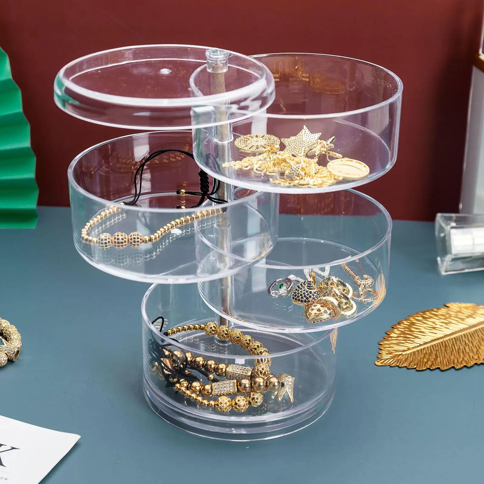 4 Layer Rotatable Transparent Acrylic Box Jewelry Organizer Earrings Ring Storage Box Necklace