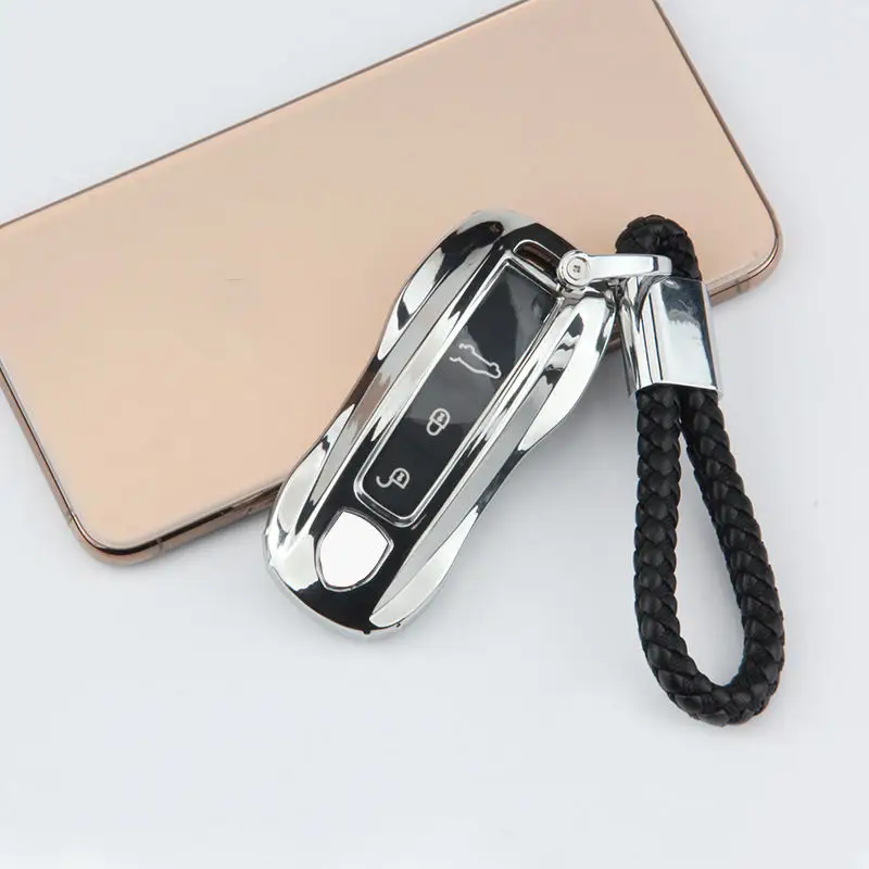 Silver-keychain ТПУ чехол для ключа автомобиля чехол для Porsche Cayenne, Panamera Macan автомобильный стильный ключ кольцо оболочки авто аксессуары - Название цвета: Silver-keychain