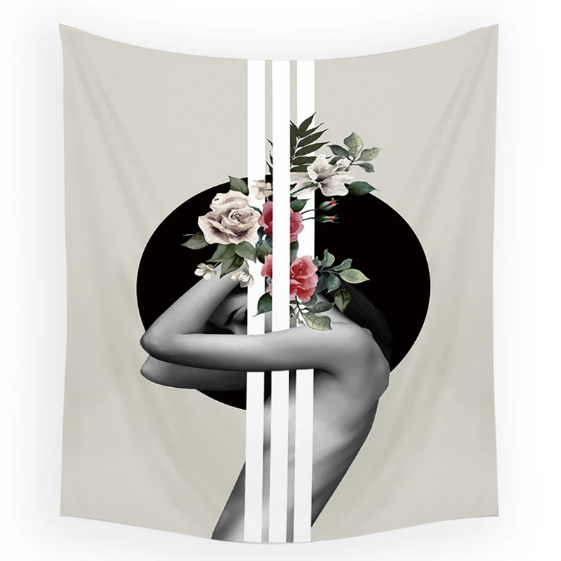 

Creative Plant Flower Woman Tapestry Wall Hanging Aesthetic Hippie Tapestries Beach Towel Shawl Throw Sheet Home Room Decor