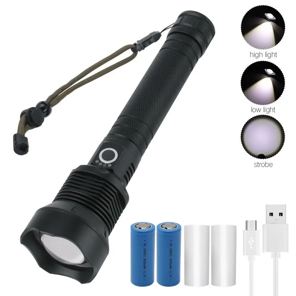 XHP70 5 Mode LED USB Rechargeable Zoomable Flashlight Outdoor Waterproof Aluminium Alloy Torch For Hunting Camping Search