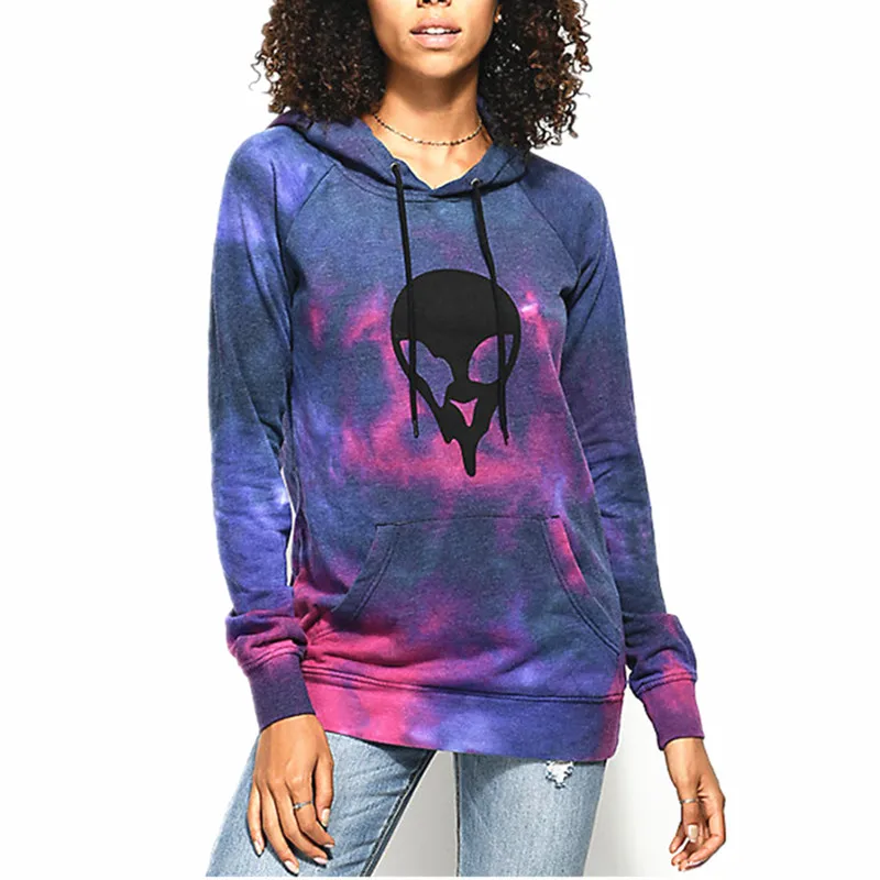 Women's Stay Weird Alien Tie Dye Oversized Plus Size Hoodie (Thin) | Женская одежда