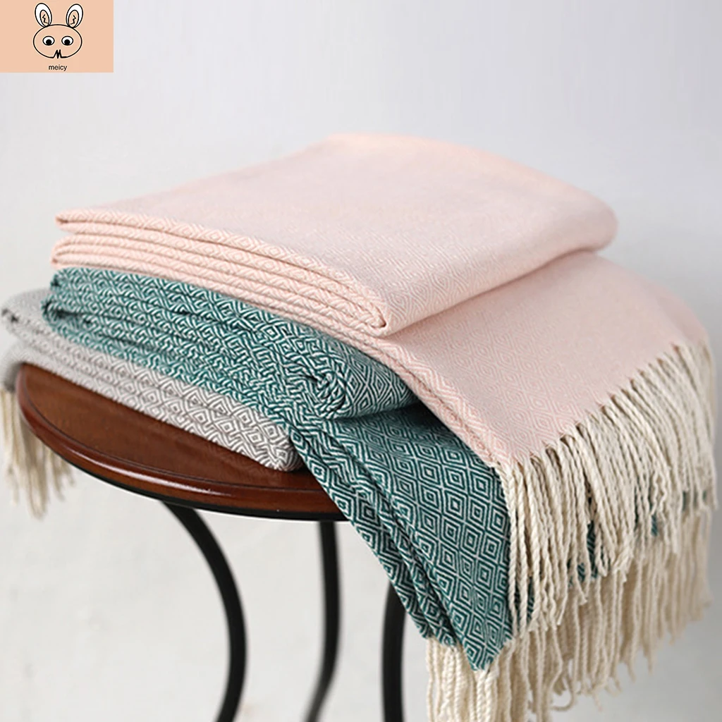 

Plaid Tapestry With Tassel Nordic Knitted Artificial Wool Blanket On The Bed Sofa Plaid Travel TV Nap Blankets Soft Towel Bed