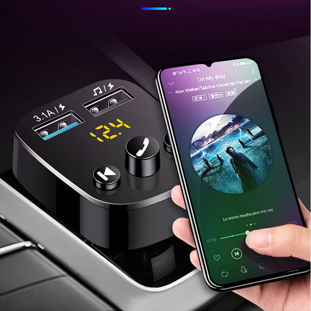 Fm-передатчик Bluetooth 5,0 Автомобильный MP3-плеер адаптер батарея напряжение снижение шума TF карта hands-free Dual USB зарядное устройство