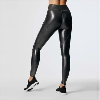

High Rise Summer Black Sports Tights Women Europe Size Sexy Pleat Breathable Quick Dry Jogging Pants Shiny Active Yoga Leggings