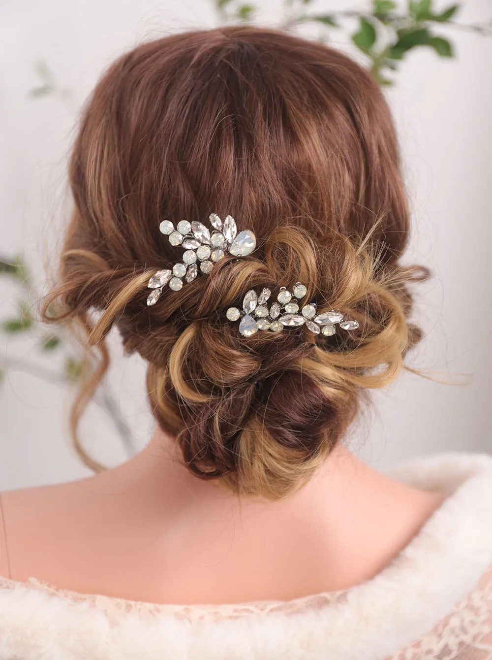 Bride Hat Hair comb Rhinestones A pair of Hair Jewelry Silver Bridesmaid gift clip for women