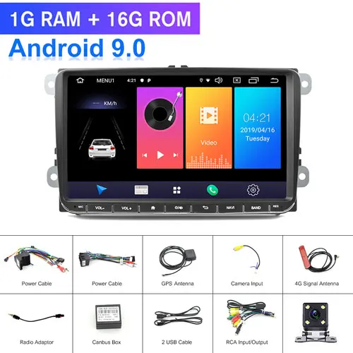 1G With 4LED Camera Podofo " 2din Автомагнитола Android 9,0 gps Navi автомобильный мультимедийный плеер для Volkswagen Passat Golf MK5 MK6 Jetta T5 сиденье для POLO Sharan - Цвет: 1G With 4LED Camera