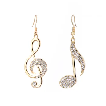 

Asymmetric Personality Trendy Music Notes Ear Hook Crystal Silver Color Rhinestone Earring Women Accessory Lady Dangle Earrings