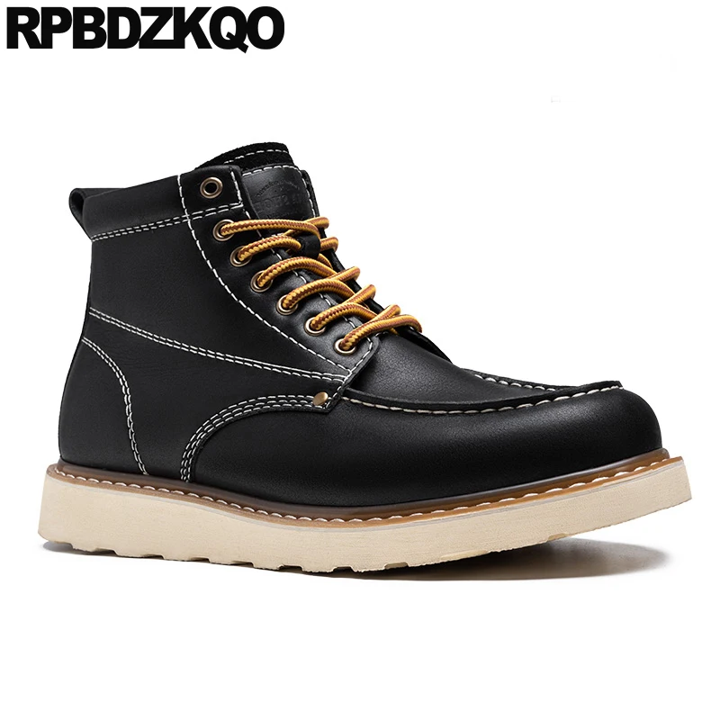 Botines planos de alta calidad para hombre, botas de seguridad de informales, con cordones, Estilo Vintage, color marrón, para otoño - AliExpress