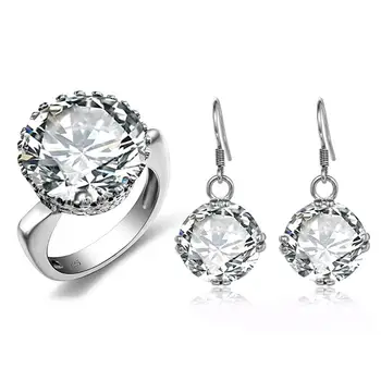 

Szjinao Silver Jewelry Set For Women Real 925 Sterling Silver VVS Clear Diamond Earrings Ring Sets Heart Trendy Fine Jewelry New