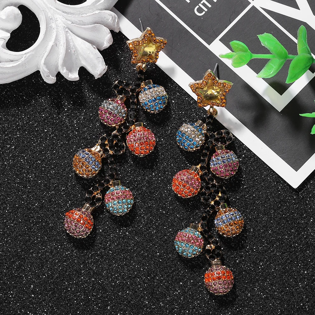 Блестящие цветные серьги-капли с кристаллами для женщин, стразы, серьги с помпонами, яркие свадебные украшения, рождественские подарки
