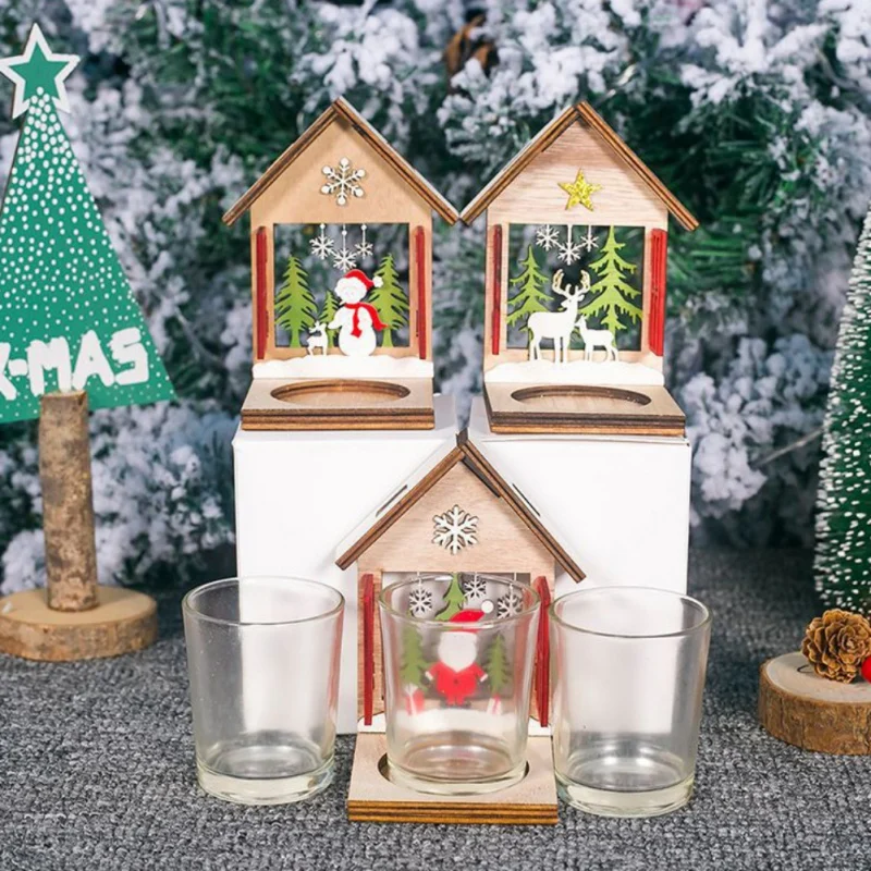 Свеча Домашний Настольный Декор Рождественский Деревянный Санта Клаус лося каюта подсвечник орнамент «Новогодняя елка»