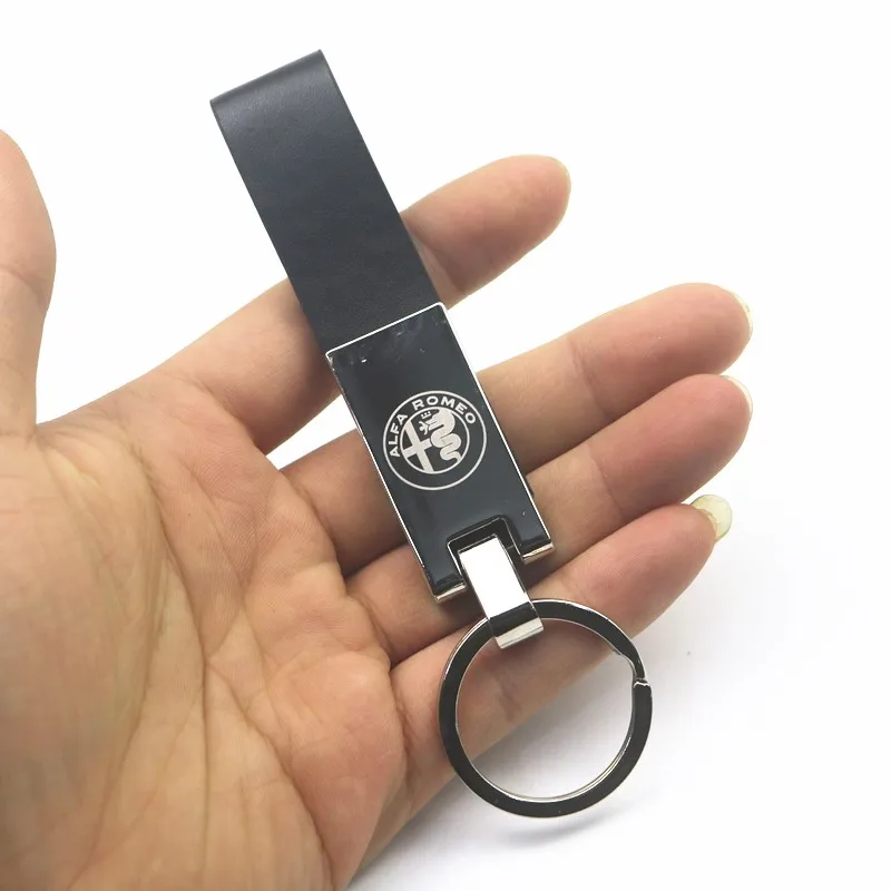 

Car Fashoin Alloy Genuine Leather Car Keyring Emblem Badge Key Ring For alfa romeo 159 147 156 giulietta 147 159 mito
