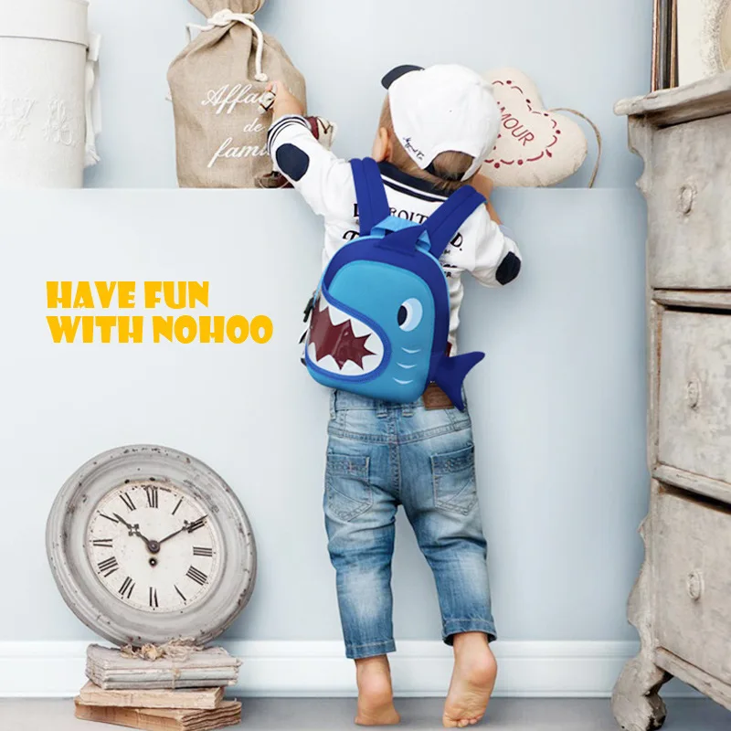  Free Printed Words Printed Kindergarten Logo NOHOO Shark Backpack Blue Shoulder Children Cute Carto - 4000212987982