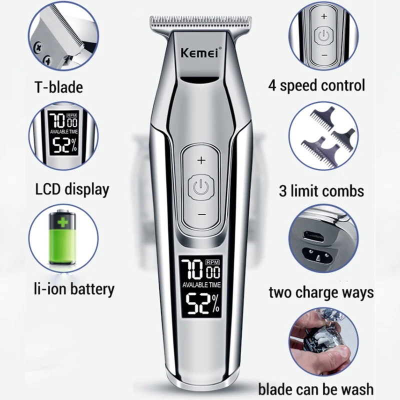 Preise Kemei Barber Professional Hair Clipper LCD Display 0mm Glatze Bart Haar Trimmer männer der elektrische haar trimmer haar clippers 5